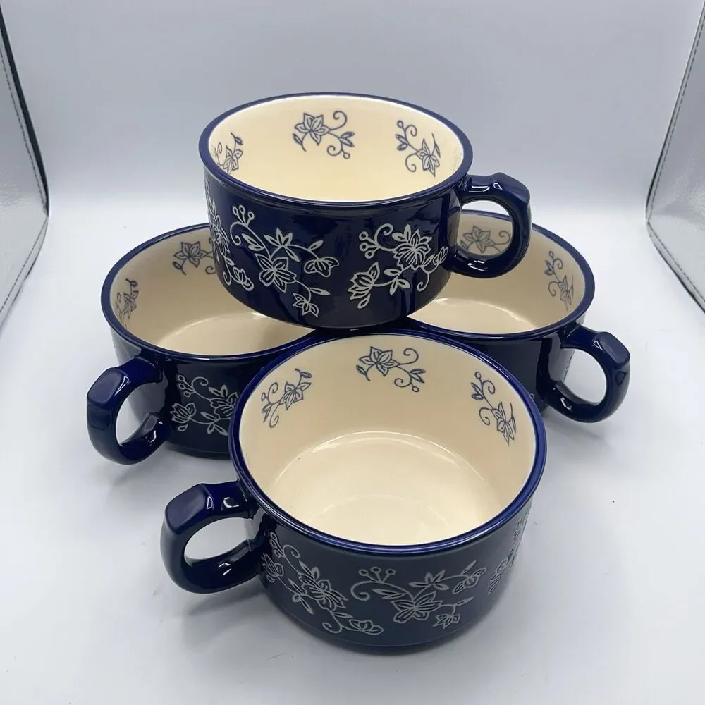 4 Temp-tations By Tara Blue Floral Lace Soup Mug Handle PPP-SQ-166987